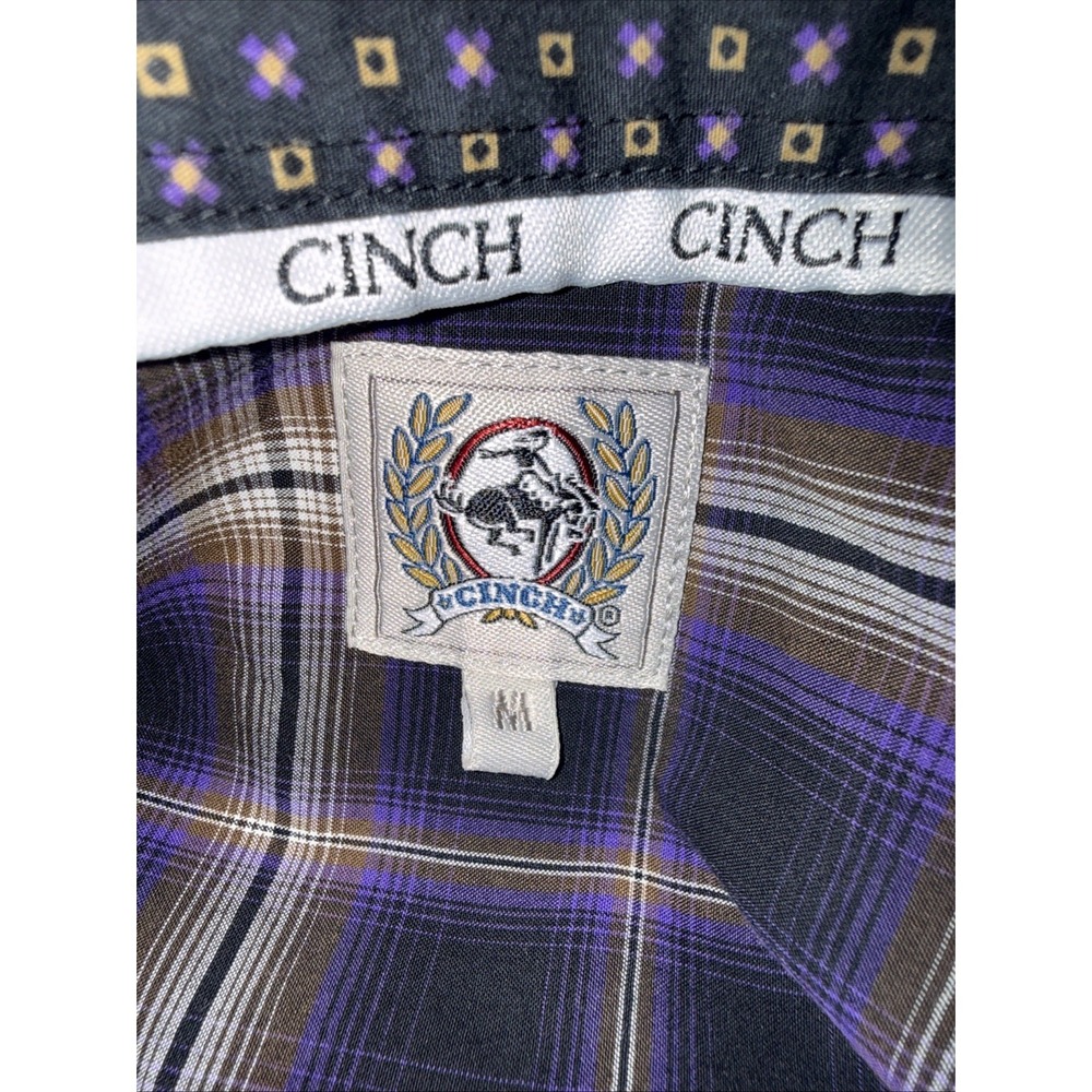 Cinch Shirt Men's M Purple Black Plaid Button Up Long Sleeve Western Cowboy - Picture 3 of 12